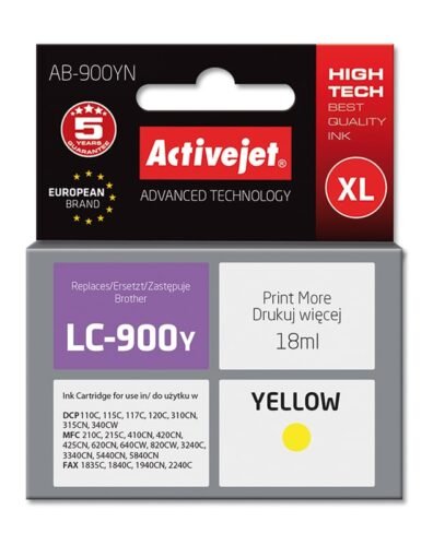 De Brother LC900 yellow is een betrouwbaar alternatief voor de Brother LC900Y Yellow printkop en geschikt voor diverse Brother DCP-,