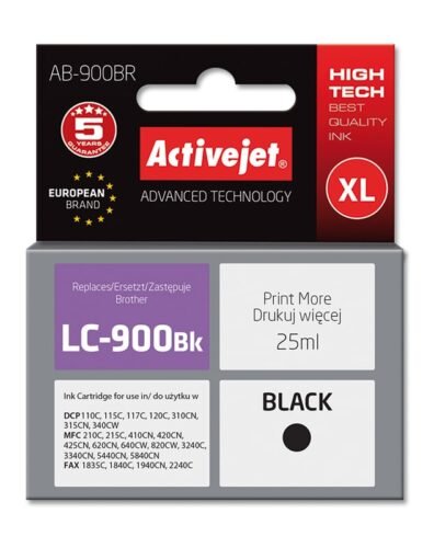 De Brother LC900 Black comp is een betrouwbare alternatieve printkop voor uiteenlopende Brother-printers en all-in-one modellen. Deze Brother LC900BK Black