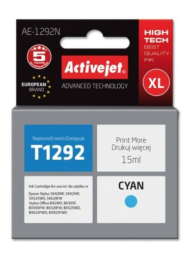 De Alternatief voor Epson T1292 XL cyaan is een betrouwbare keuze voor scherpe, heldere afdrukken en is compatibel met een