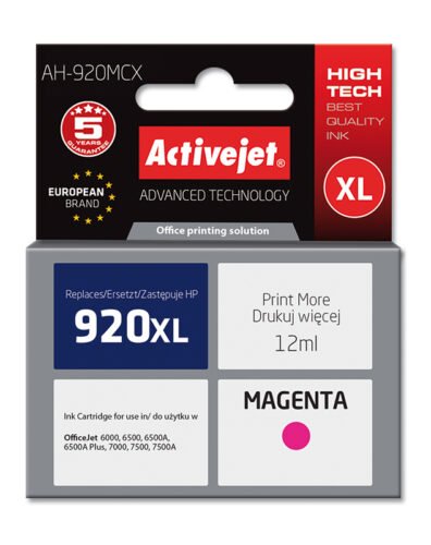 Het alternatief voor HP nr 920 XL Magenta is een betrouwbare keuze voor diverse OfficeJet-printers en biedt heldere, consistente afdrukken.