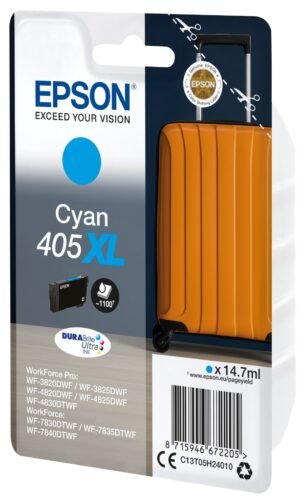 De Epson Singlepack Cyan 405XL DURABrite Ultra Ink biedt hoog (XL) rendement en levert heldere cyaankleuren voor scherpe, professionele afdrukken.