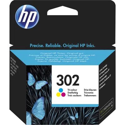 De HP 302 originele drie-kleuren inktcartridge levert heldere cyaan-, magenta- en geelprints en is geschikt voor een breed scala aan