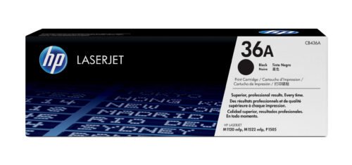 De HP 36A originele zwarte LaserJet tonercartridge levert scherpe zwarte afdrukken en gaat tot 2000 pagina’s mee. Deze toner is