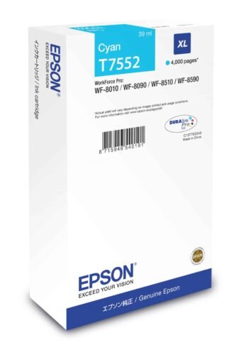 De Epson Ink Cartridge XL Cyan levert heldere cyaankleuren en is ideaal voor scherpe, professionele afdrukken. Deze cartridge is geschikt