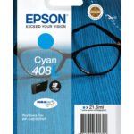 De Epson Singlepack Cyan 408L DURABrite Ultra Ink levert heldere cyaankleuren en is een hoogwaardige XL-inktcartridge op pigmentbasis voor scherpe,