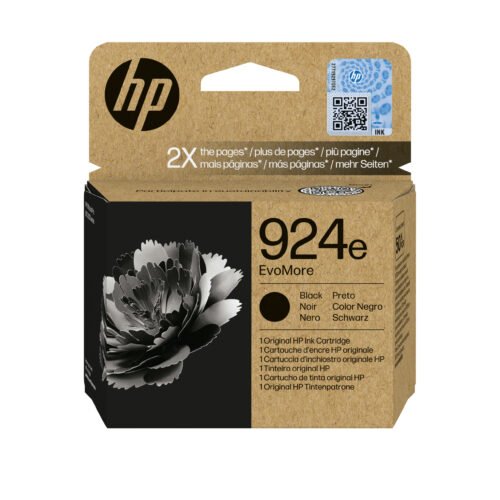 De HP 924e EvoMore originele zwarte inktcartridge levert haarscherpe afdrukken met hoog (XL) rendement en een paginaopbrengst tot 1000 pagina’s.