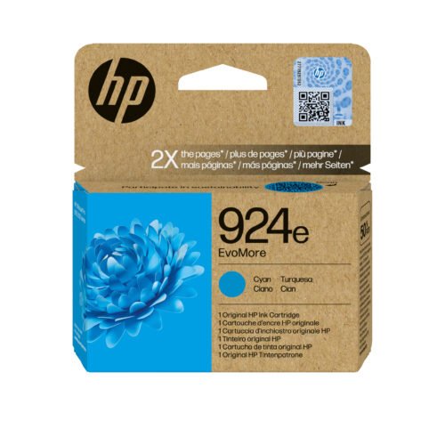 De HP 924e EvoMore originele cyaan inktcartridge levert heldere, consistente afdrukken en gaat met een hoog XL-rendement tot 800 pagina’s