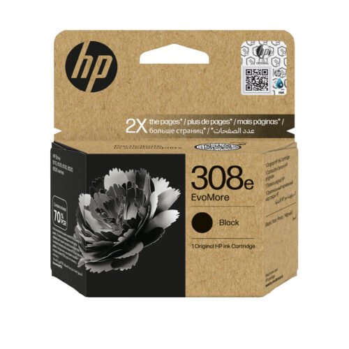 De HP 308e EvoMore originele zwarte inktcartridge levert scherpe afdrukken en gaat tot 320 pagina’s mee. Deze pigmentgebaseerde cartridge is