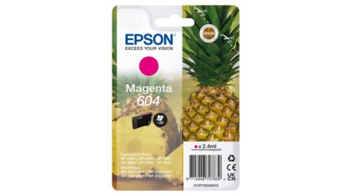 De Epson 604 magenta inktcartridge levert betrouwbare, heldere afdrukken met een opbrengst van 604 pagina’s. Deze normale rendementscartridge is geschikt