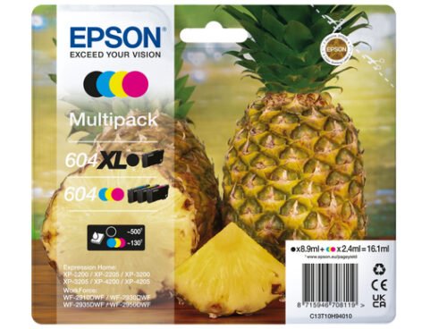 De Epson 604XL multipack biedt scherpe afdrukken met hoog rendement, met tot 500 pagina’s voor zwart en 130 pagina’s voor