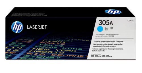 De HP 305A originele cyaan LaserJet tonercartridge levert scherpe, heldere afdrukken in cyaan en gaat tot 2600 pagina’s mee. Deze