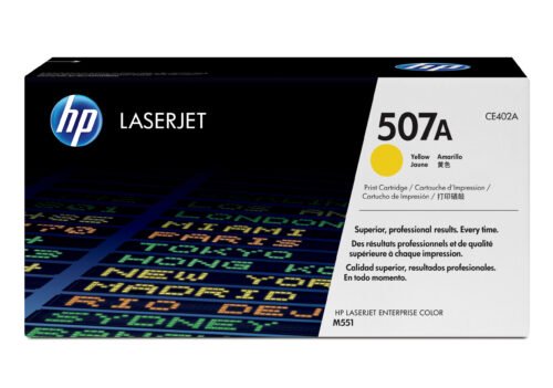 De HP 507A originele gele LaserJet tonercartridge levert scherpe, heldere afdrukken in geel en gaat tot 6000 pagina’s mee. Deze