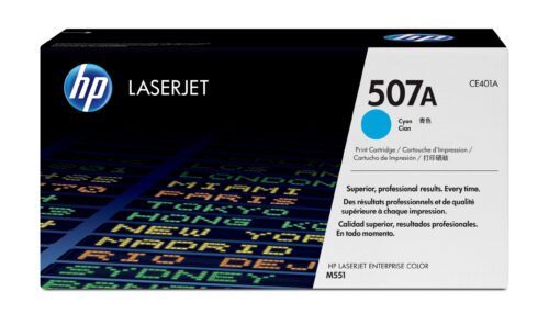 De HP 507A originele cyaan LaserJet tonercartridge levert scherpe, professionele afdrukken en is geschikt voor diverse HP LaserJet Enterprise- en