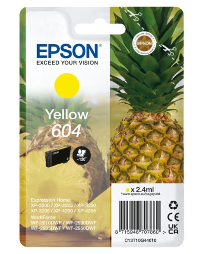De Epson 604 inktcartridge met normaal rendement levert heldere gele afdrukken en is ideaal voor dagelijks gebruik. Deze losse cartridge