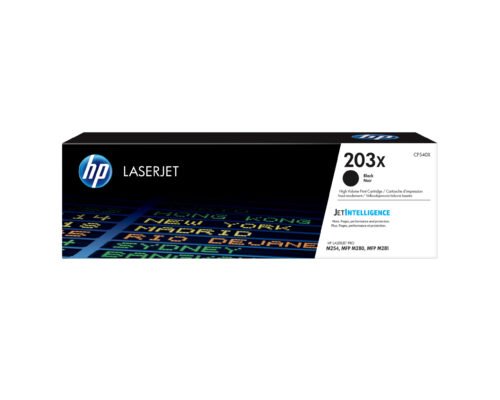 De HP Originele 203X high-capacity zwarte LaserJet tonercartridge levert scherpe, betrouwbare afdrukken en gaat tot 3200 pagina’s mee. Ideaal voor