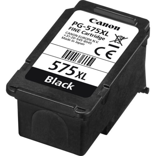 De Canon PG-575XL is een zwarte inktcartridge met hoog rendement, goed voor tot 400 pagina’s en ideaal voor helder en