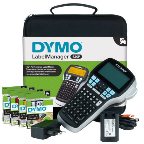 DYMO LabelManager 420P hoogpresterende oplaadbare draagbare labelmakerkit | ABC-toetsenbord met 4 rollen D1-labels en draagkoffer. USB-poort. Kleur van het product:
