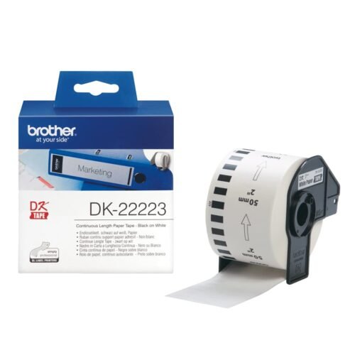 Brother DK-22223 is een wit DK-label van 50 mm x 30,48 m, ideaal voor diverse Brother QL-labelprinters. Dankzij het compacte