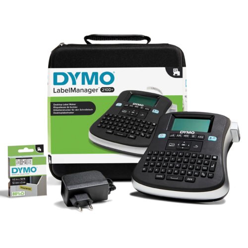 DYMO LabelManager Draagbare 210D+-labelmakerkit | QWERTZ-toetsenbord | met zwart-witte D1-labels van 12 mm en een draagkoffer. Printtechnologie: Thermo transfer, Maximale