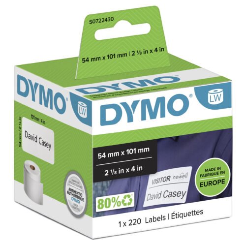 DYMO originele LabelWriter grote verzendlabels zijn ideaal voor het snel en netjes printen van verzend- en naamkaarten. Met 220 zelfklevende