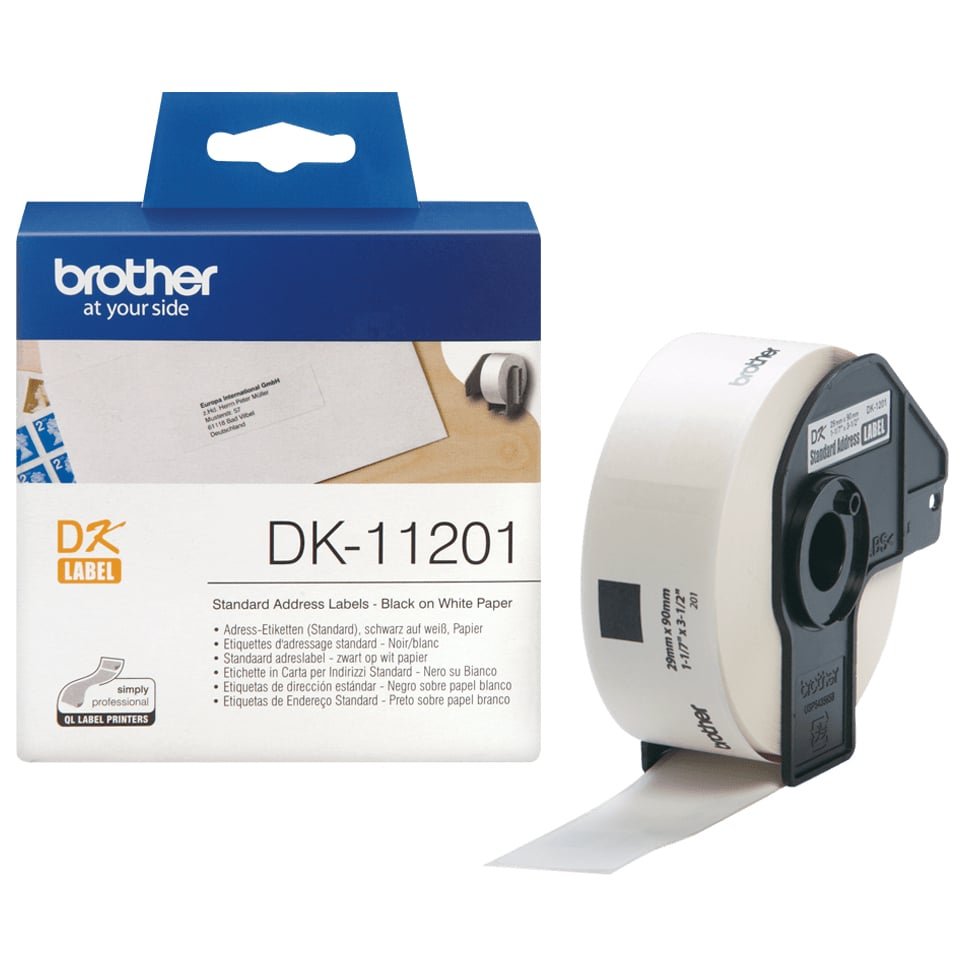 Brother DK-11201 labelprinter-tape zwart op wit для duidelijke etiketten Brother DK-11201 is een praktische etikettenrol met zwarte tekst op wit label, ideaal voor heldere en professionele adreslabels. Met 400