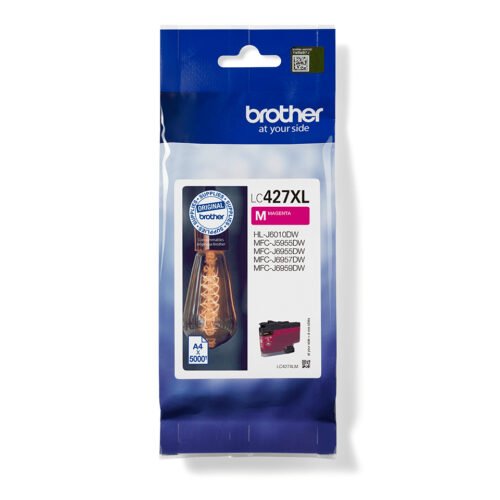 De Brother LC427XLM is een magenta XL-inktcartridge op pigmentbasis, goed voor een hoge afdrukcapaciteit tot 5000 pagina’s. Deze enkele verpakking