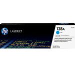 De HP 128A originele cyaan LaserJet tonercartridge levert scherpe, heldere afdrukken in cyaan en is goed voor ongeveer 1300 pagina’s.