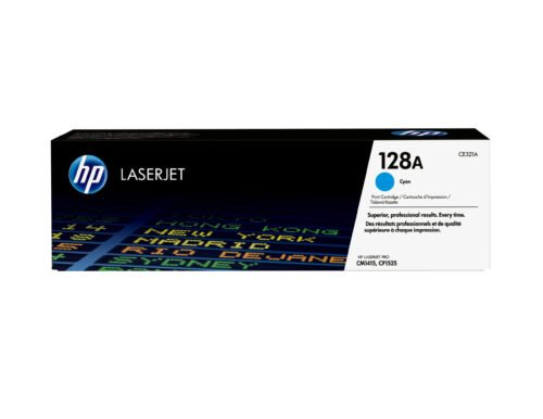 De HP 128A originele cyaan LaserJet tonercartridge levert scherpe, heldere afdrukken in cyaan en is goed voor ongeveer 1300 pagina’s.