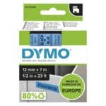 DYMO originele D1 labels met zwarte tekst op een blauw polyester label zijn duurzame, zelfklevende etiketten voor je LabelManager-printer. Met