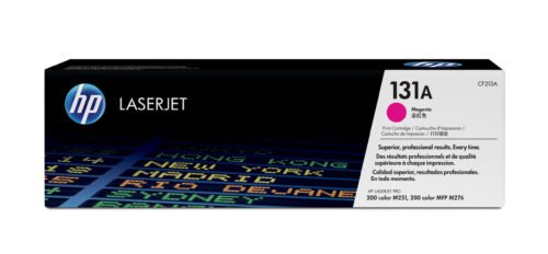 De HP 131A originele magenta LaserJet tonercartridge levert scherpe, kleurrijke afdrukken en gaat tot 1800 pagina’s mee. Deze magenta toner
