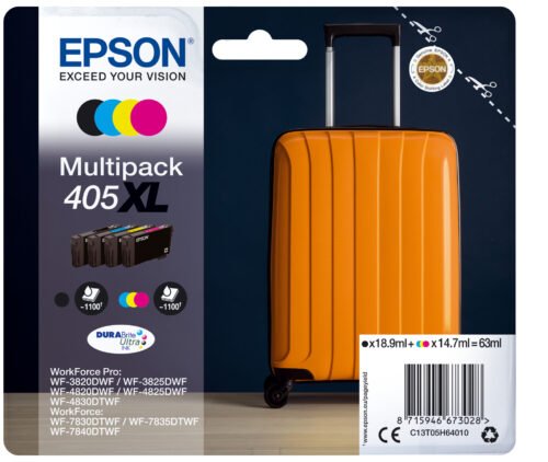 De Epson Multipack 4-colours 405XL DURABrite Ultra Ink biedt scherpe, duurzame afdrukken met pigmentinkt en hoog rendement. Deze multipack is