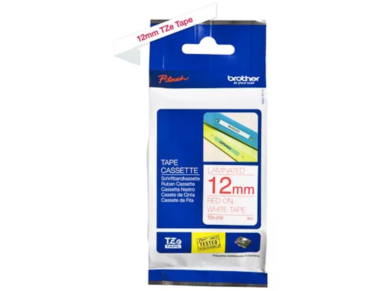 Brother TZE-232 labelprinter-tape rood op wit De Brother TZE-232 is een betrouwbare TZe-tape met rode tekst op witte achtergrond, ideaal voor duidelijke en duurzame labels. Met