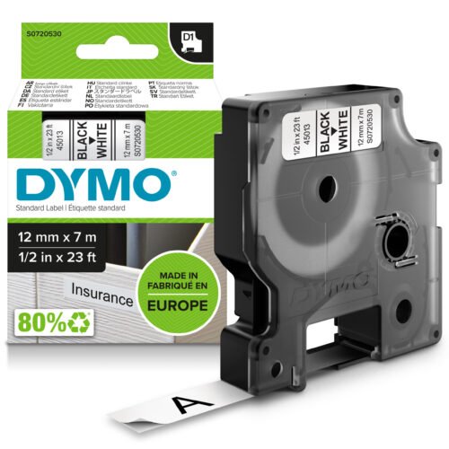 DYMO originele D1 labels met zwarte tekst op een wit polyester label bieden een nette, duurzame oplossing voor al je