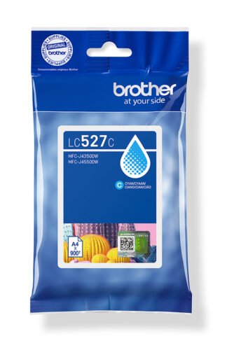 De Brother LC527C is een cyaan inktcartridge op pigmentbasis met een opbrengst van ongeveer 900 pagina’s, ideaal voor scherpe en