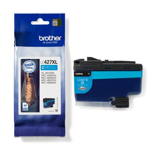 De Brother LC-427XLC is een cyaan inktcartridge met hoog XL-rendement op pigmentbasis, goed voor tot 5000 pagina’s. Deze enkele verpakking