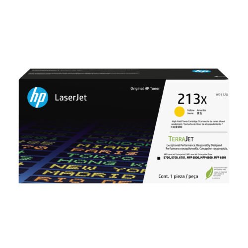 De HP 213X originele high-capacity LaserJet-tonercartridge in geel levert scherpe, professionele afdrukken en gaat tot 6000 pagina’s mee. Ideaal voor