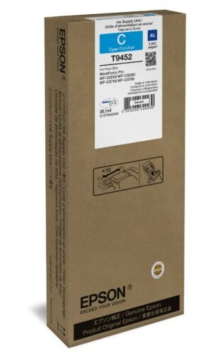 De Epson WF-C5xxx Series Ink Cartridge XL Cyan levert tot 5000 pagina’s aan scherpe, heldere cyaanprints met een hoog rendement