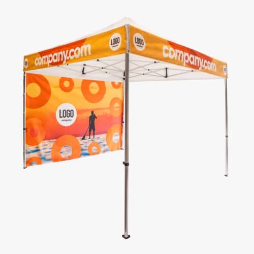 Deze partytent is snel op te zetten met een harmonicasysteem en volledig te personaliseren met verwisselbare prints op de dakrand