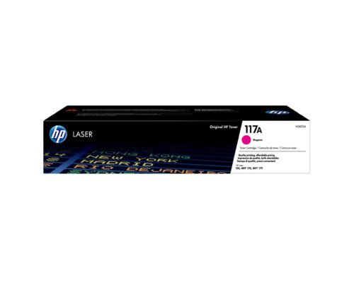 De HP 117A originele magenta lasertonercartridge zorgt voor scherpe, levendige kleurafdrukken en is geschikt voor diverse HP Color Laser-printers en