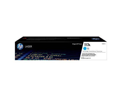 De HP 117A originele cyaan lasertonercartridge levert scherpe, levendige afdrukken en is geschikt voor diverse HP Color Laser- en LaserJet-modellen.