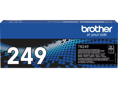 De Brother TN-249BK zwarte toner levert tot 4500 pagina’s en zorgt voor scherpe, betrouwbare afdrukken voor diverse Brother laserprinters en