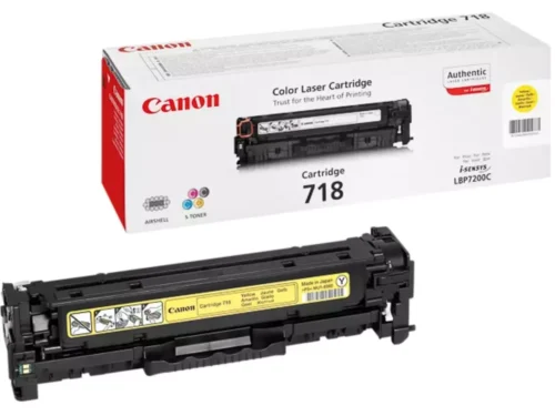 De Canon CRG-718 Y is een gele kleurentoner met een opbrengst van circa 2900 pagina’s, ideaal voor scherpe en betrouwbare