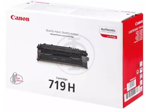 De Canon CRG 719H BK is een zwarte toner met een hoge paginaopbrengst van tot 6400 pagina’s, ideaal voor wie