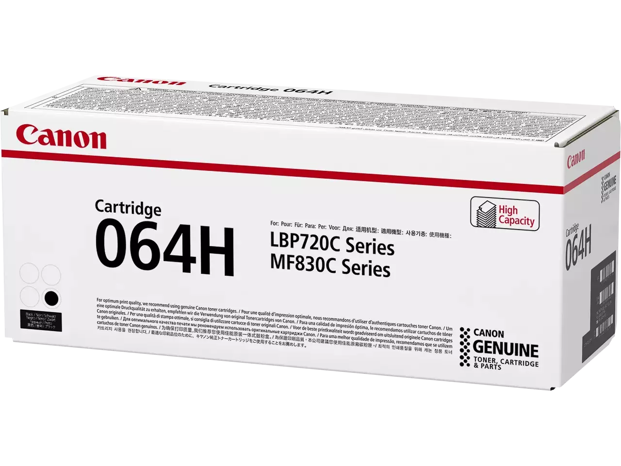 4938C001 Canon 064HBK MF Cartridge zwart HC 13.400 pagina’s De Canon 064H zwarte toner levert tot 13.400 pagina’s en is geschikt voor diverse Canon laserprinters en multifunctionals uit de