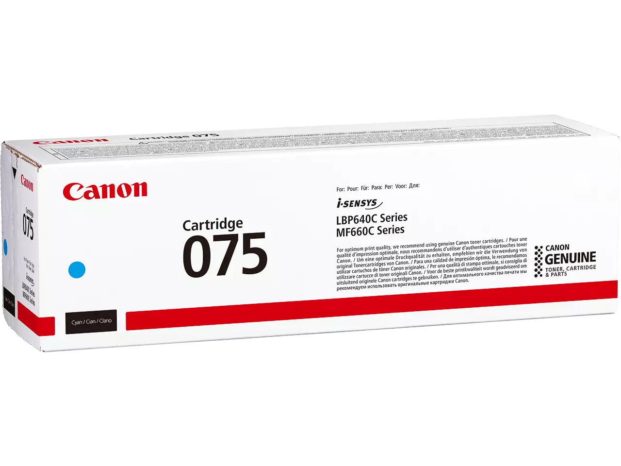 6364C002 Canon 075C LBP cartridge cyaan 1300 pagina’s De Canon 075 kleurentoner levert heldere cyaankleuren en een paginaopbrengst van tot wel 1300 pagina’s, ideaal voor consistent en betrouwbaar