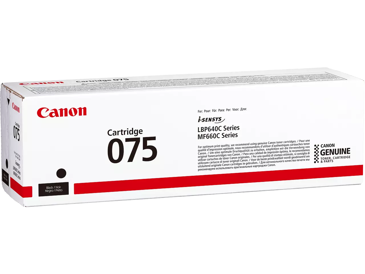 6365c002 canon 075bk lbp cartridge zwart st 1400 pagina’s De Canon 075 zwarte toner levert tot 1300 pagina’s en is ideaal voor scherpe, duidelijke zwart-witafdrukken. Deze toner wordt per