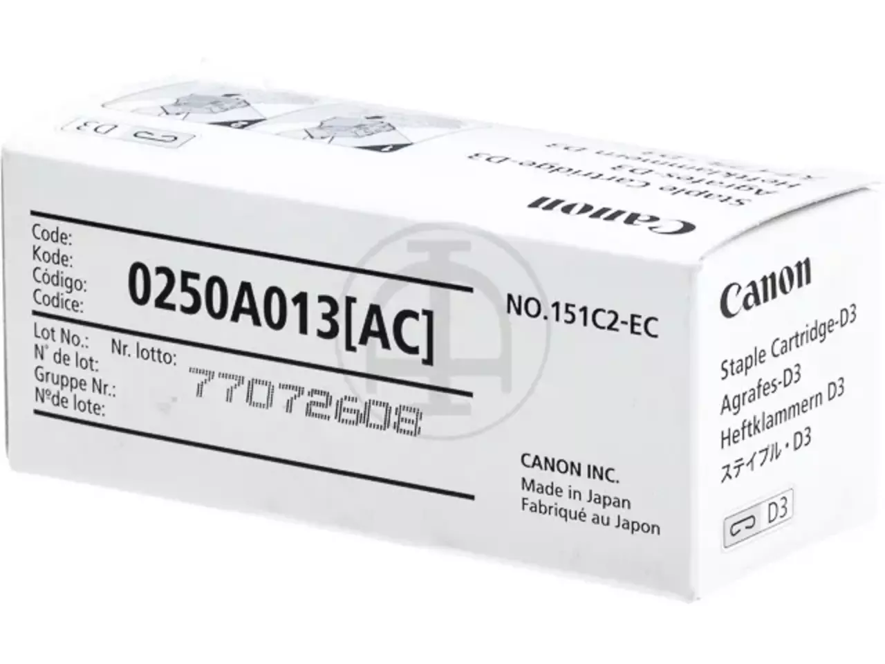 0250A013 Canon D3 nietjes 2×2000 stuks De Canon Staple Cartridge CRG D3 is een betrouwbare nietjescartridge voor diverse Canon imageRUNNER ADVANCE- en LBP-printers. Dankzij de brede