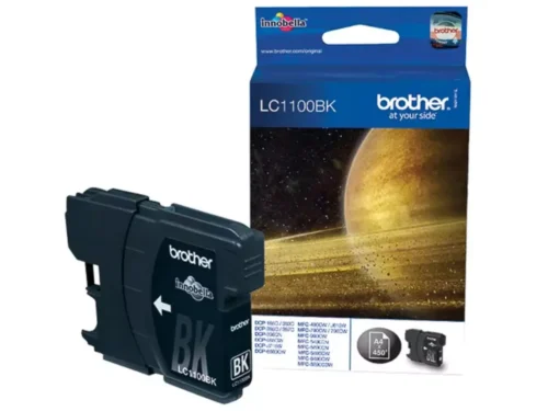 De Brother LC1100BK is een zwarte inktcartridge op pigmentbasis met een opbrengst tot 450 pagina’s, ideaal voor scherpe en heldere