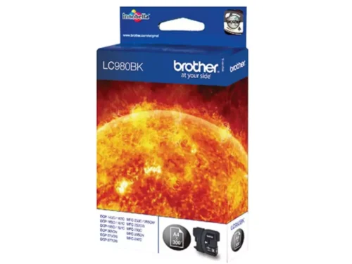 Brother LC980BK is een zwarte inktcartridge op pigmentbasis in enkele verpakking, goed voor scherpe afdrukken en een opbrengst tot 300