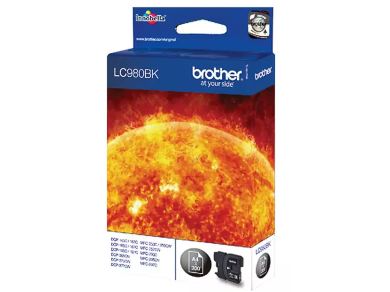 LC980BK BROTHER DCP Inkt zwart 300 pagina’s Brother LC980BK. Type zwarte inkt: Inkt op pigmentbasis, Type aanbod: Enkele verpakking, Printkleuren: Zwart, Aantal per verpakking: 1 stuk(s), Paginaopbrengst